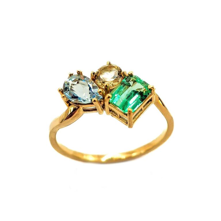 Emerald, Topaz and Citrine Ring